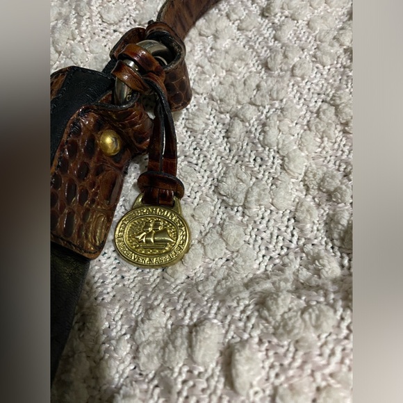 Brahmin Tuscan Shoulder Bag Pecan Croc Black Leather Purse - Picture 6 of 14